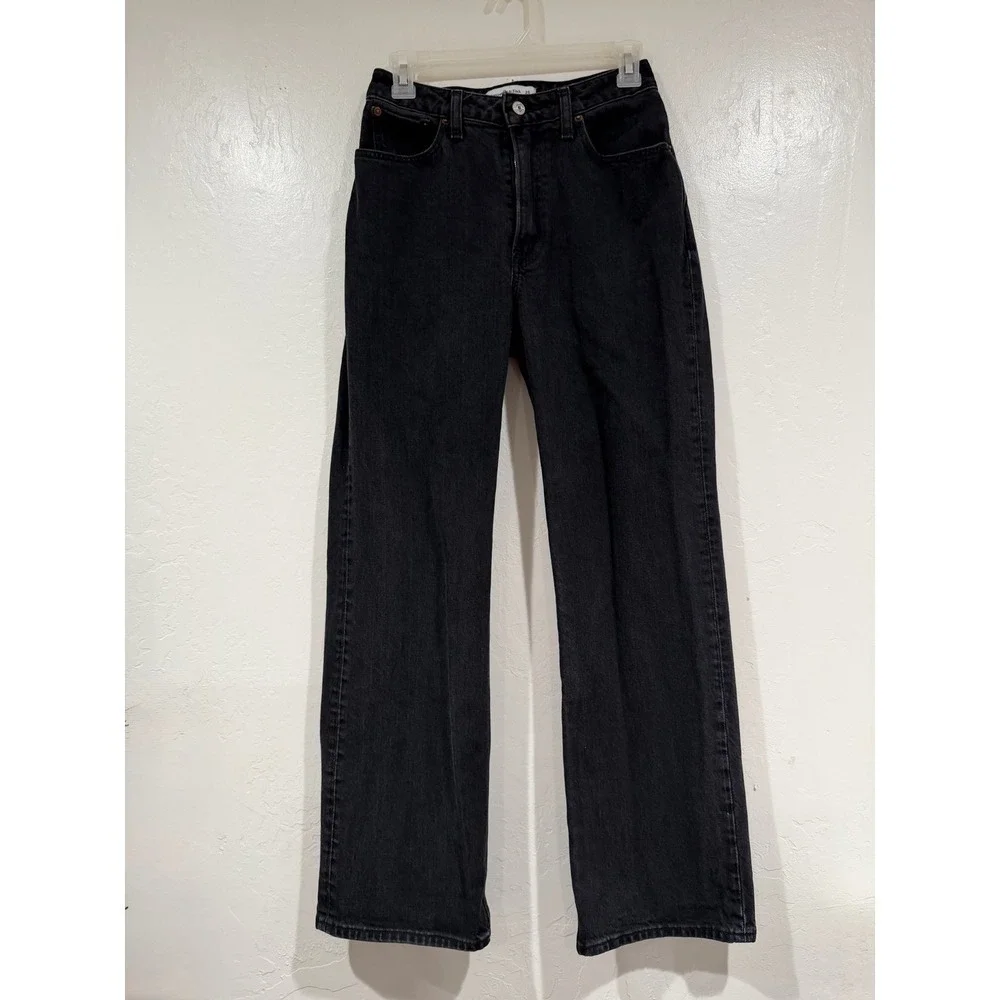 Abercrombie & Fitch Curve Love The 90s Relaxed Jean High Rise Black 25 0s - Picture 2 of 6